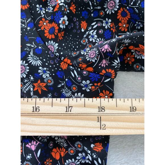 BCBGeneration Puff Sleeve Boho Floral Dress 8 Blue Orange Cottagecore Ruffle Hem - Picture 12 of 13